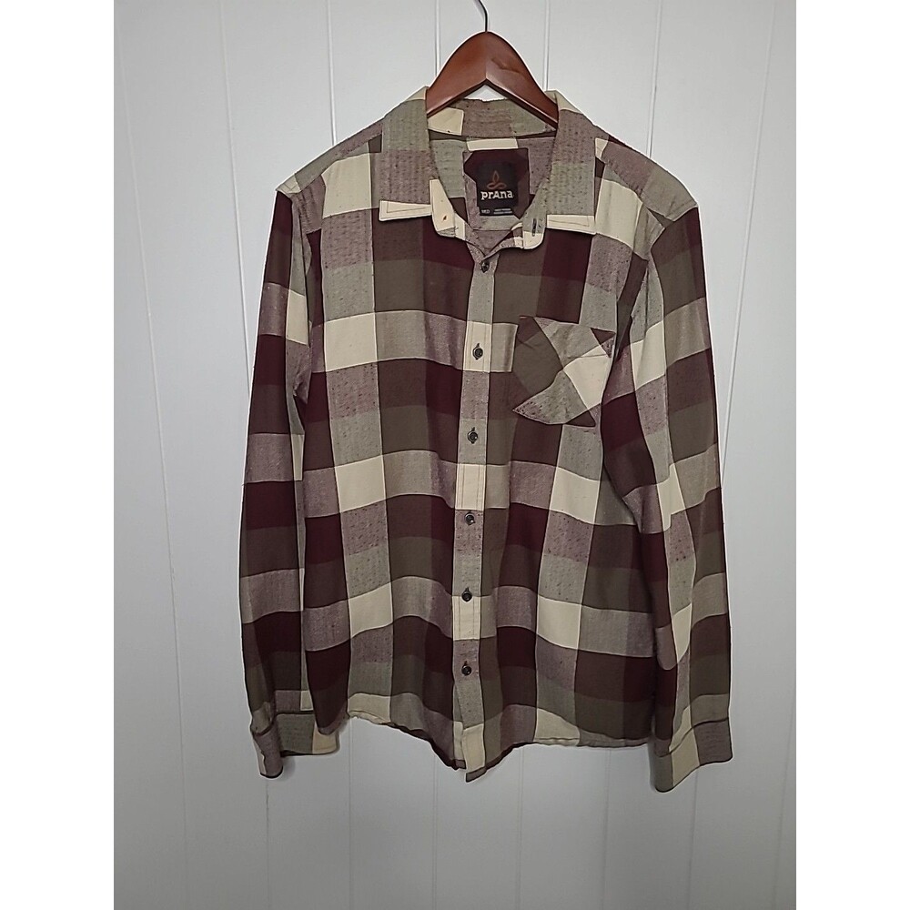 Prana Shirt Mens Size Medium Checkered Brown Button Up Long Sleeve Fall